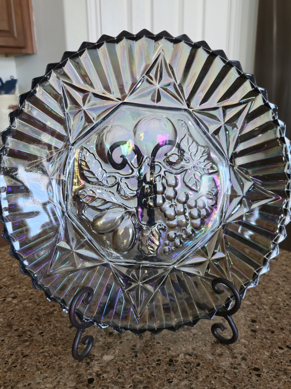 Vintage Federal Glass Smoky Grey Carnival Glass Plate 11.5"